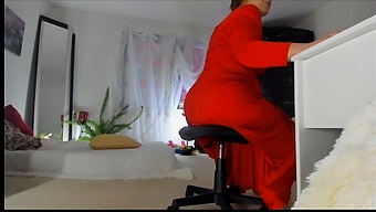 Sensual Milf Sonya'S Long Red Dress Conceals Her Alluring Curves And Hairy Pussy